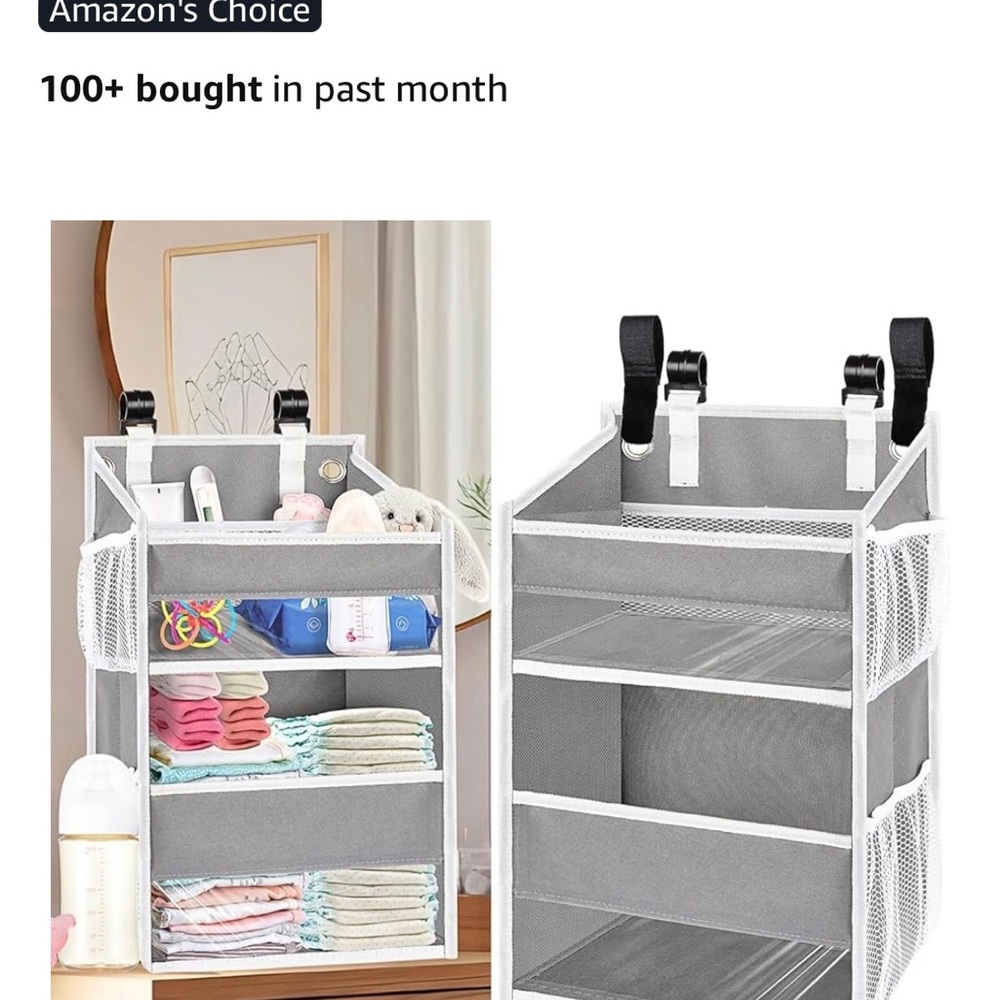 Large Gray Hanging Diaper Organizer with Hooks